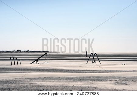 A Cold And Clear Windy Day At The Big Beach. Sankt Peter Ording In The German Part Of The Wadden Sea