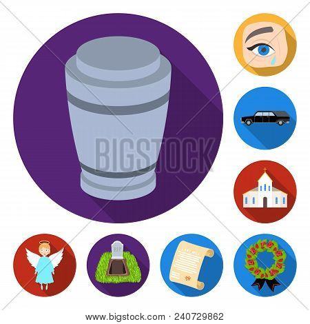 Funeral Ceremony Flat Icons In Set Collection For Design. Funerals And Attributes Vector Symbol Stoc