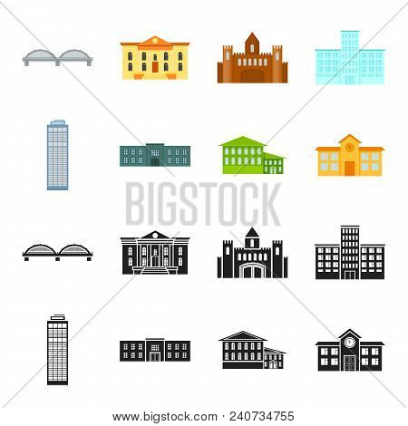 Skyscraper, Police, Hotel, School.building Set Collection Icons In Black, Cartoon Style Vector Symbo