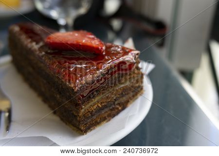 Chocolate Cake With Strawberries Sliced Strawberries And Topping