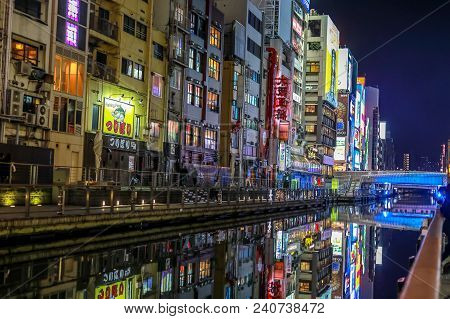 Osaka, Japan-november 30, 2017 : Night Shopping Street At Dotonbori, Dotonbori The Famous Destinatio