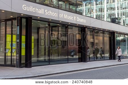 London, Uk - 26 April 2018: The Entrance To The Milton Court Performance Venue Owned And Run By The 
