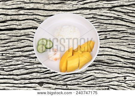 Thai Treaditional Food, Jasmine Rice With Vegetables And Fruits As Mangosteen, Mango And Cucumber.