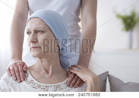 Worried Elderly Woman With Cancer