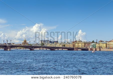 View Of Blagoveschensky (annunciation) Bridge Across The Neva In  Saint Petersburg, Russia