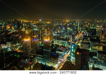 Bagkok, Thailand - November 21: Bangkok Top Night View On The Business Disctrict From Baiyoke Sky Ho