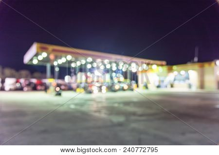 Abstract Blurred Large Semi-trucks At Fueling Station, Truck Stop In Usa