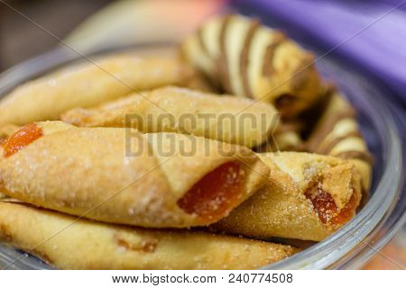 Fresh Baked Homemade Cookies With Sugar And Jam.