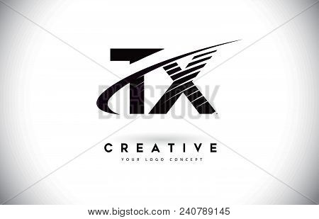Tx T X Letter Logo Design With Swoosh And Black Lines. Modern Creative Zebra Lines Letters Vector Lo