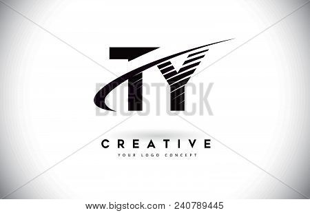 Ty T Y Letter Logo Design With Swoosh And Black Lines. Modern Creative Zebra Lines Letters Vector Lo