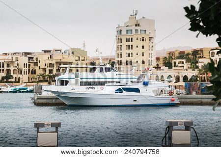 Aqaba, Jordan - December 24, 2017: Modern Marine Full Of Beautiful Yachts In Aqaba City In Tala Bay 