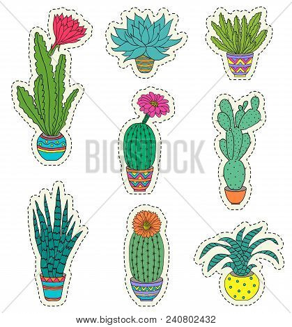 Set Of Hand Drawn Houseplant On White Background.vector Illustration.