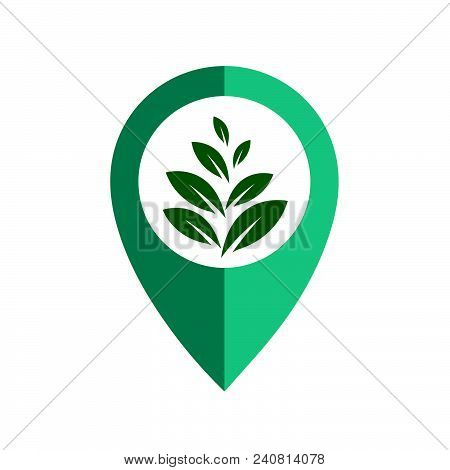 Colored Map Pointer With Symbol Green Plant. For Location Map. Mark Icon. Sign For Gps Navigation. I