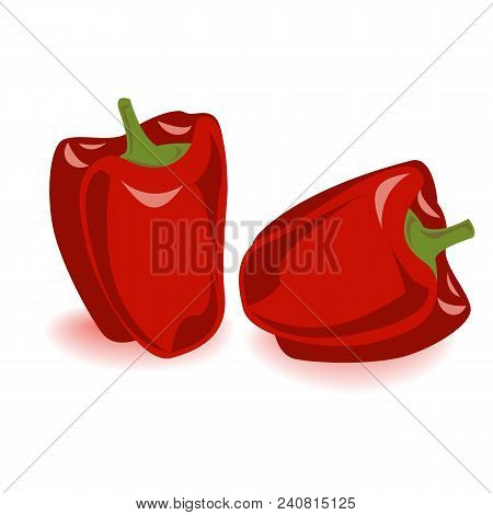 Two Red Bell Pepper Vegetables Set. Vector Illustration, Cartoon And Tasty Capsium, Isolated On Whit