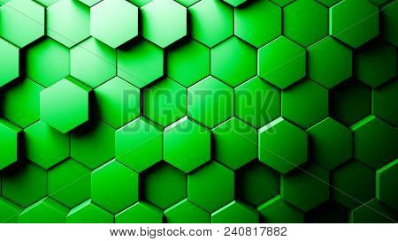 Abstract Hexagons Background green color 3d rendering