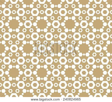 Vector Golden Honeycomb Pattern. Abstract Geometric Seamless Texture With Delicate Hexagonal Grid. E