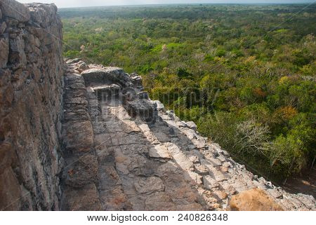 Coba, Mexico, Yucatan: Mayan Nohoch Mul Pyramid In Coba. Upstairs Are 120 Narrow And Steep Steps. Cl