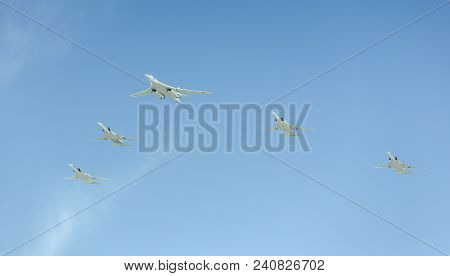 Moscow, Russia - May 9 2018: Military Aircraft Parade On Victory Day