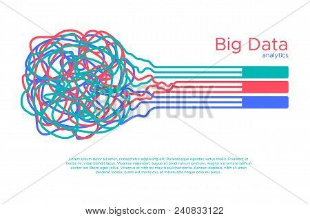 Big Data Vector Illustration. Machine Learning Algorythm For Information Filter And Anaytic In Flat 