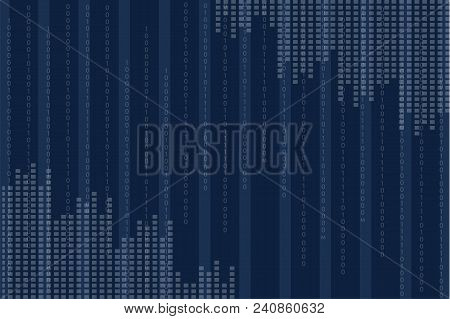Blue Screen With Vertical Binary Programing Code And Columns Of Small Squares Cartoon Vector Illustr