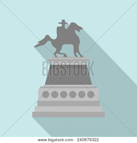 Man At Horse Statue Icon. Flat Illustration Of Man At Horse Statue Vector Icon For Web Design