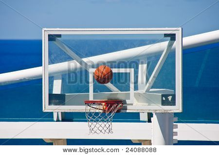 Basket-ball laissant tomber vers le but
