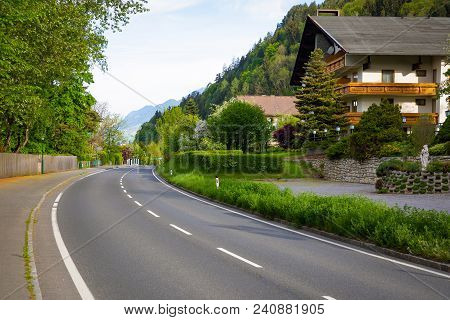 Empty Street With Houses In Small Local Village In Austria, Europe