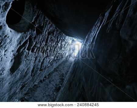 Ansient Stone Dark Cave Whith Letters Inside View