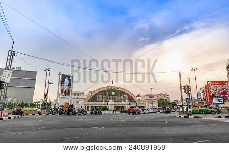 Bangkok, Thailand-may 13, 2018 : Street Front Of Bangkok Grand Central Terminal Railway Station In T