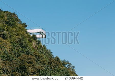 Kutaisi, Georgia. Observation Platform With Clear Floor At Highest Point Of State Sataplia Reserve W