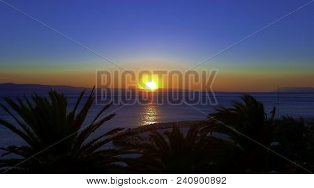 Sunset Over Adriatic Sea In Podgora, Makarska Riviera, Dalmatia, Croatia