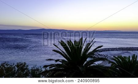 Sunset Over Adriatic Sea In Podgora, Makarska Riviera, Dalmatia, Croatia