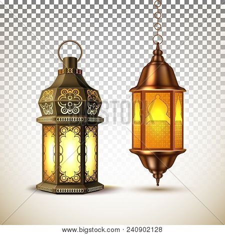 Ramadan Kareem Lantern Celebration Lamp Realistic 3d Illustration. Vector Arab Islam Culture Festiva