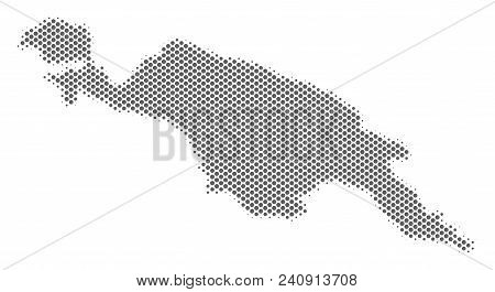 Schematic New Guinea Island Map. Vector Halftone Territorial Plan. Silver Dot Cartographic Concept. 