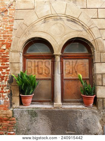 Architectural detail in Gambassi Terme medieval village, Tuscany, Italy, Europe