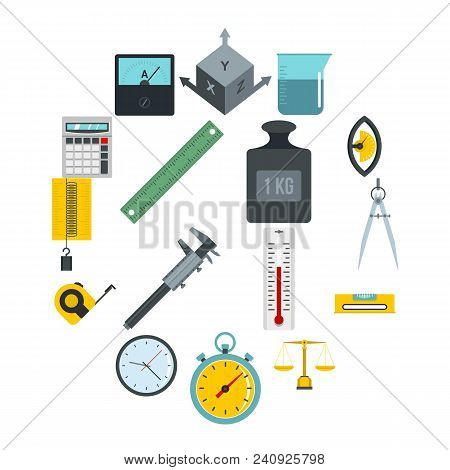Measure Precision Icons Set In Flat Style Isolated Vector Illustration