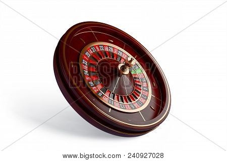 Luxury Casino Roulette Wheel Isolated On White Background. Wooden Casino Roulette 3d Rendering Illus