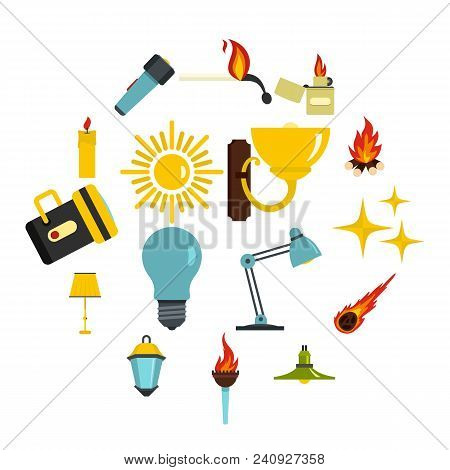 Light Source Symbols Icons Set In Flat Style Isolated Vector Illustration