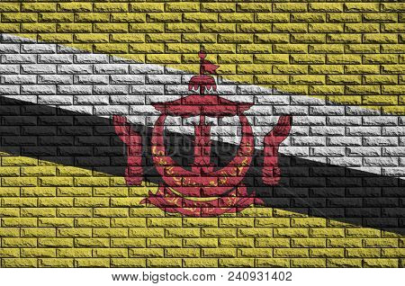 Brunei Darussalam Flag Is Painted Onto An Old Brick Wall