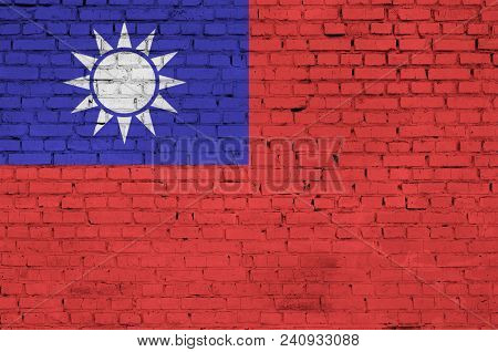 Taiwan Flag Is Painted Onto An Old Brick Wall
