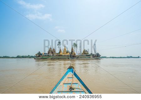 Scenery View Of Yele Paya The Floating Pagoda In Thanlyin Of Myanmar. View From The Boat.