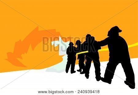 Shadow Of Fire Fighting With Orange Background And White Ground.