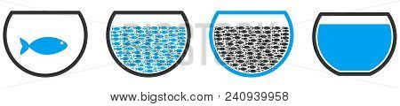 Fish Spheric Tank Vector Illustration Set With Collage Elements Filled By Fish Icons In Blue And Gra
