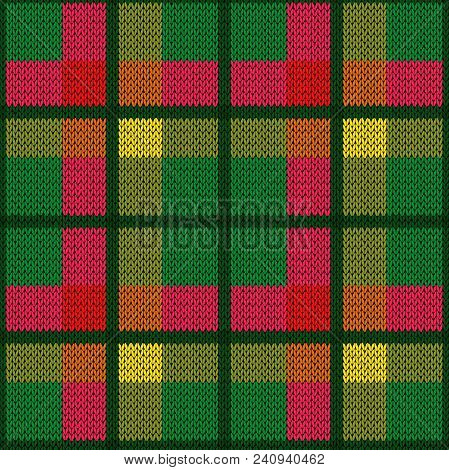 Bright Wide And Narrow Perpendicular Lines In Green, Red And Yellow Hues As Woollen Celtic Tartan Pl
