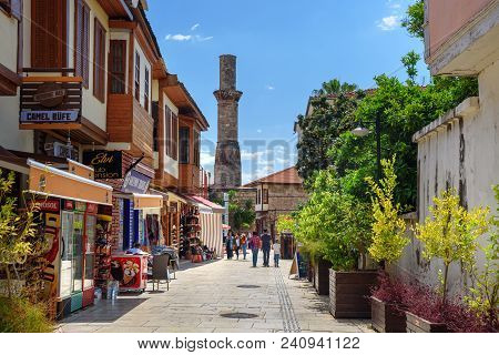 Antalya, Turkey - April 21, 2018: On The Street In Old City Of Antalia