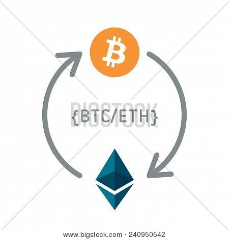 Bitcoin And Ethereum Currency Exchange. Cryptocurrency Converting. Bitcoin And Ethereum Cions Symbol