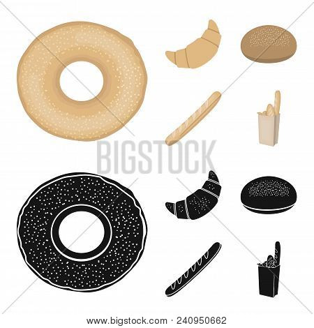 Rye Round Bread, A Croissant, A French Loaf, A Bag Of Bread.bread Set Collection Icons In Cartoon, B