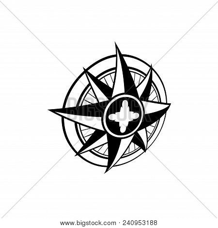 Black Windrose Compass Shild In Perspective Isolated On White Background