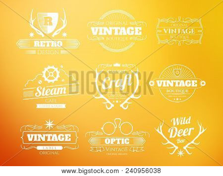 White Vintage Vector Hipster Logos And Labels Set With Deer Horns On Sunny Background Illustration
