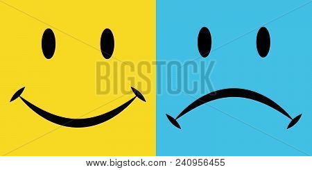 Smile And Sorrow, The Emotions Of Joy And Disappointment, Vector Icons, Emotions Of Happiness And Sa